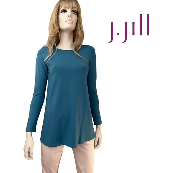 J. Jill Tunic Length Sweater Top Shirt Rayon Blend Cadet Blue Teal Pullover - Picture 1 of 13